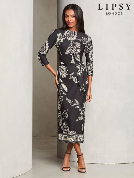 Lipsy Monochrome Printed Tie Side Jersey Midi Dress (AJ6173) | € 52