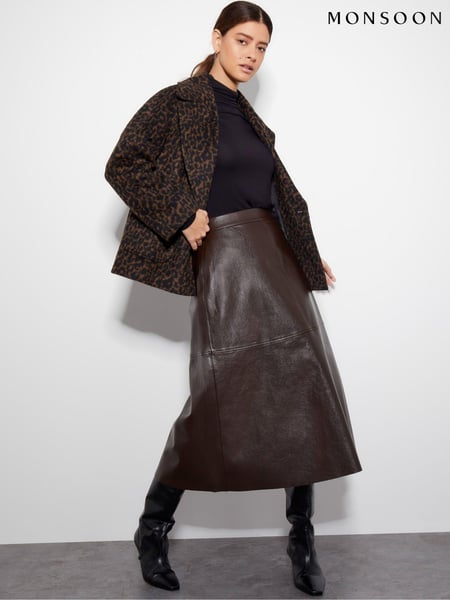 Monsoon Brown Pippa Faux Leather Midi Skirt (AJ6292) | € 54