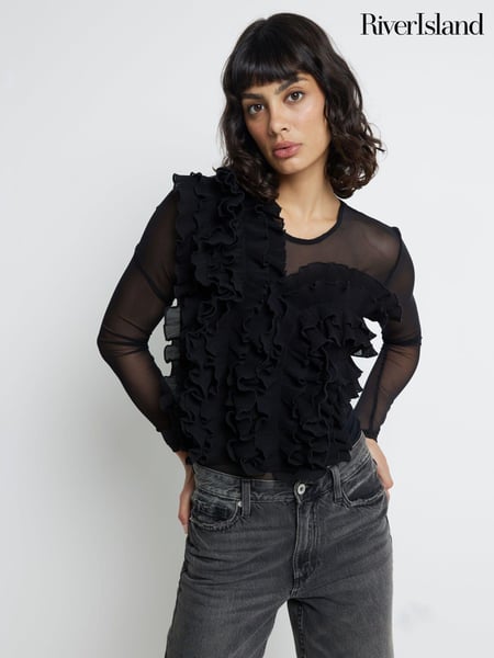 River Island Black Frill Long Sleeve Bodies (AJ6497) | € 33