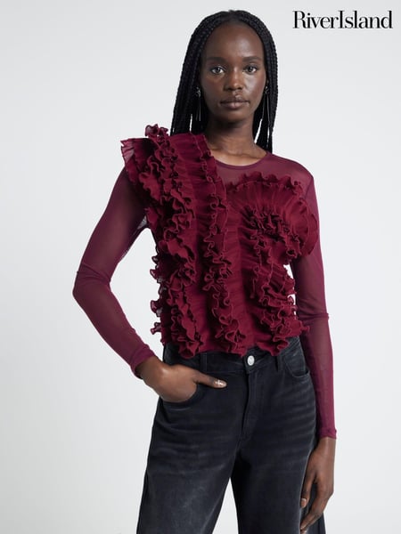 River Island Burgundy Frill Long Sleeve Bodies (AJ6505) | € 29