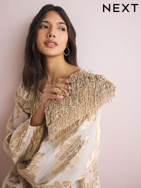Gold Fringe Beaded Clutch Bag (AJ6558) | € 65