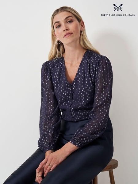 Crew Clothing Blue Lola Metallic Tie Back Blouse (AJ7550) | € 101