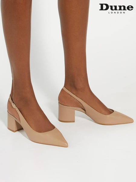 Dune London Brown Compelled Point Block Heel Slingback Shoes (AJ7681) | € 139