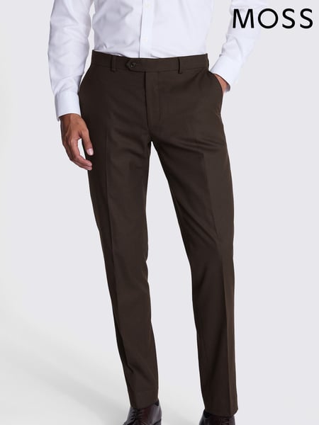 MOSS Brown Slim Fit Brown Flannel Trousers (AJ7834) | € 125