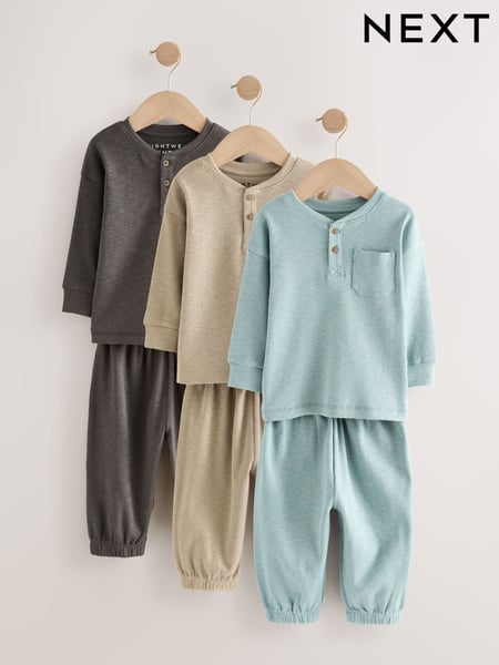 Black/Grey Ribbed Grandad Oversized Pyjamas 3 Pack (9mths-12yrs) (AJ8034) | € 35 - € 47