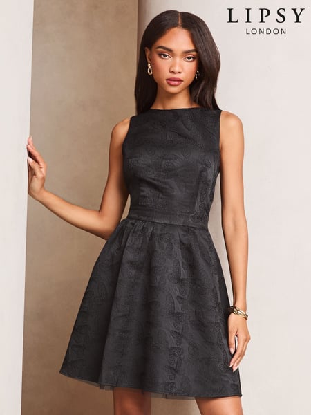 Lipsy Black Butterfly Jacquard Mini Prom Skater Dress (AJ8238) | € 106