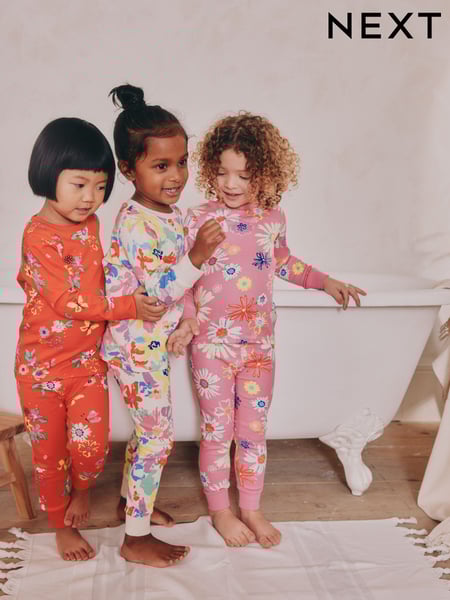 Red/Pink Floral Snuggle Pyjamas 3 Pack (9mths-10yrs) (AJ8347) | € 34 - € 43