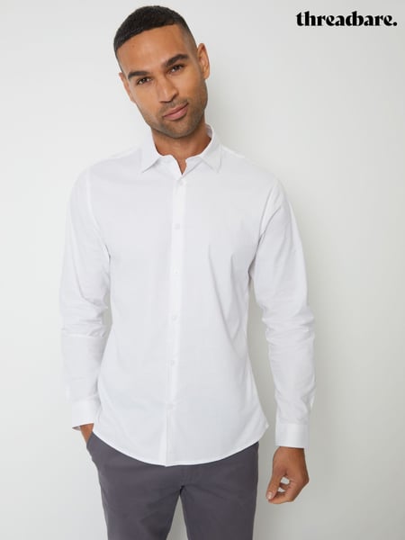 Threadbare White Cotton Long Sleeve Shirt With Stretch (AJ8513) | € 18