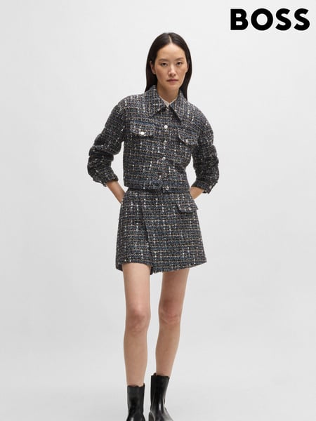 BOSS Grey Cropped Jacket In Multicoloured Tweed (AJ8670) | € 186
