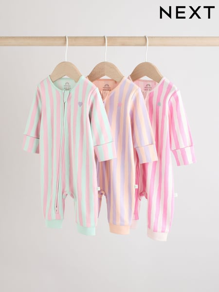 Multi 3 Pack Two Way Zip Baby Footless 100% Cotton Sleepsuits (0mths-3yrs) (AJ9500) | € 27 - € 30