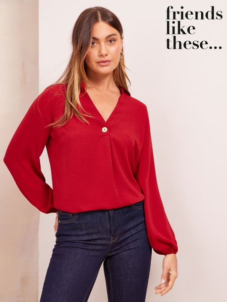 Friends Like These Red V-Neck Long Sleeve Button Blouse (AJ9928) | € 28