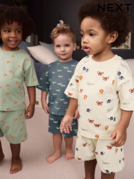 Blue/Ecru Mini Animal Short Pyjamas 3 Pack (9mths-8yrs) (AK0018) | € 30 - € 38