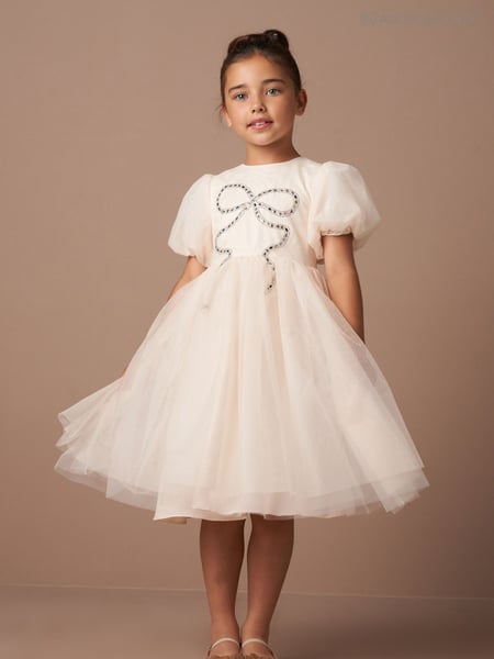 Angel & Rocket Cream Allegra Champagne Silver Bow Dress (AK0624) | € 115 - € 126