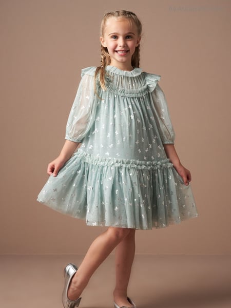 Angel & Rocket Green Georgie Glitter Bow Print Mesh Dress (AK0631) | € 72 - € 83