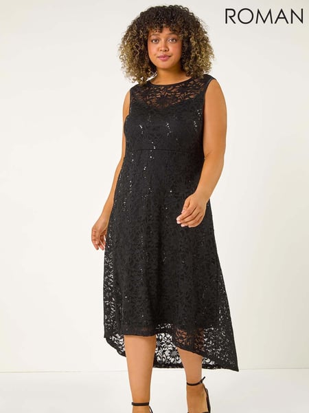 Roman Black Curve Sequin Lace Sweetheart Dress (AK0760) | € 84
