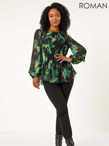 Roman Green Petite Frill Sleeve Pleat Front Top (AK0778) | € 62