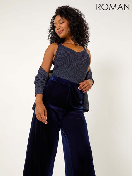 Roman Blue Velvet Petite Wide Leg Stretch Trousers (AK0804) | € 70
