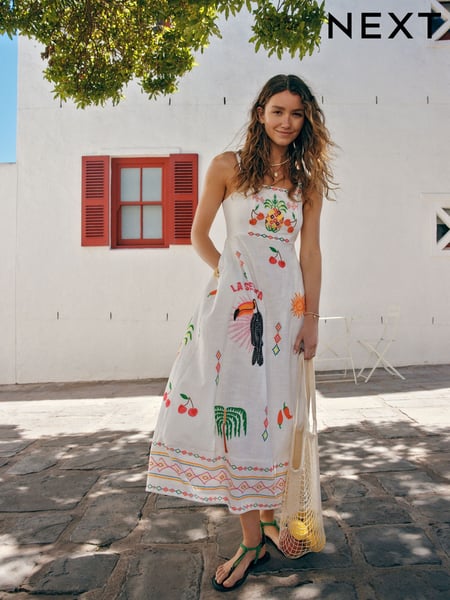 Mehrfarbig - 100% Cotton Summer Midi Dress (AK1020) | 84 €