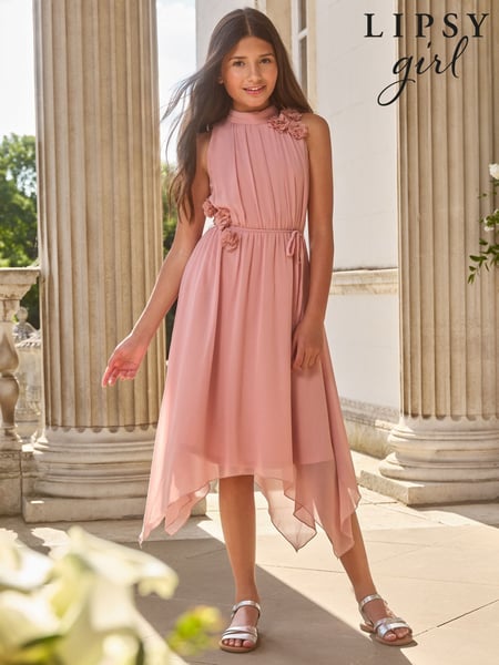 Lipsy Pink Corsage Hanky Hem Occasion Dress (5-16yrs) (AK1399) | € 75 - € 87