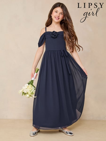 Lipsy Navy Blue Corsage Cold Shoulder Occasion Dress (10-16yrs) (AK1403) | € 66 - € 75