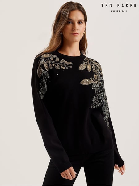 Ted Baker Black Rosmrry Embellished Crew Neck Long Sleeve Sweater (AK1616) | € 158