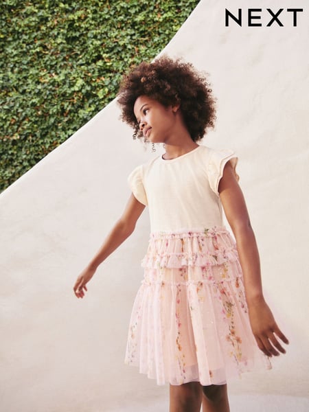 Pink Floral Tiered Mesh Skirt Dress (3-12yrs) (AK1624) | € 34 - € 40