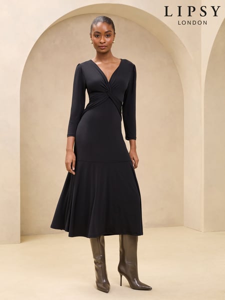 Lipsy Black V-Neck Twist Underbust Jersey Midi Dress (AK1637) | € 33