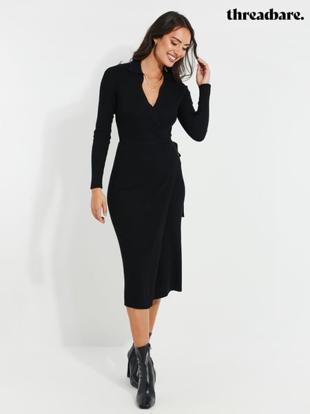 Threadbare Black Ribbed Wrap Dress (AK1652) | € 26