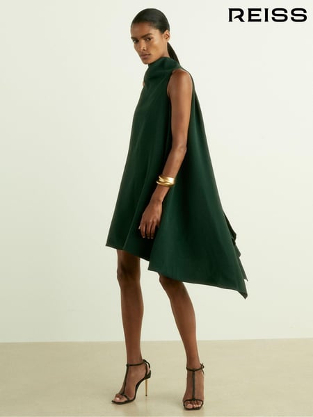 Reiss Green Shauna High-Neck Drape Back Mini Dress (AK1769) | € 371