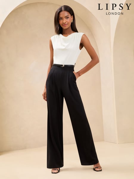 Lipsy Black/White 2 in 1 Cowl Neck Belted Jumpsuit (AK1814) | € 97