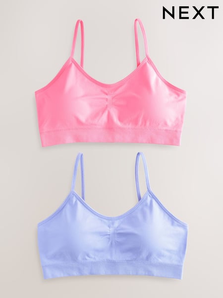 Pink/Lilac Seam Free Strappy Crop Tops 2 Pack with Removable Lightly Padded Cups (7-16yrs) (AK2490) | € 18