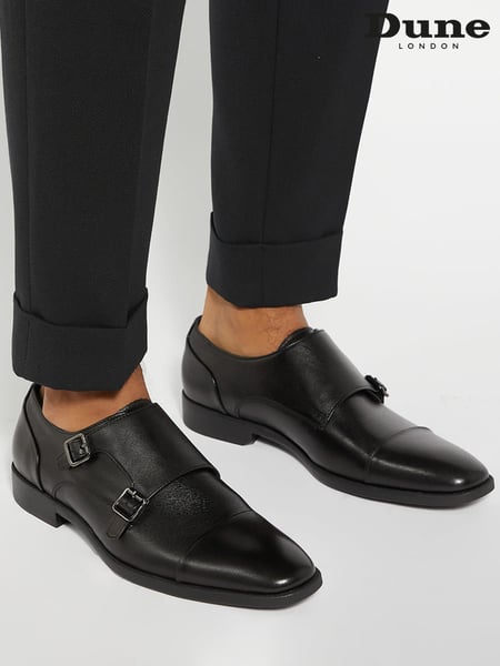 Dune London Black Standard Fit Satchin Flex Sole Toecap Monk Shoes (AK3029) | € 186