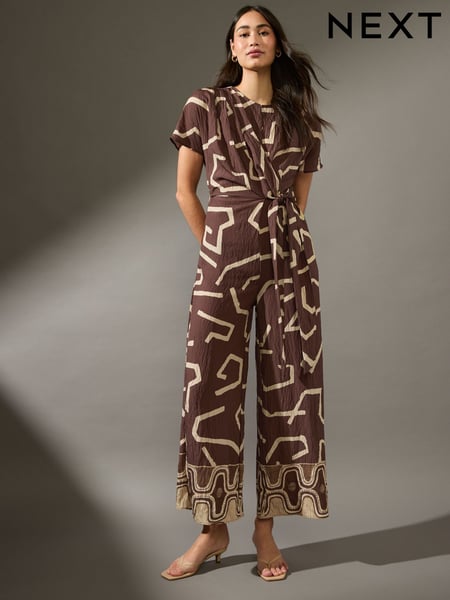 Brown Geo Print Tie Waist Detail Jumpsuit (AK3046) | € 42