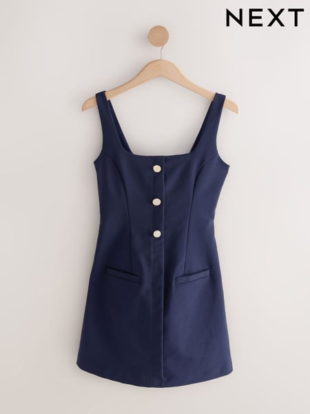 Navy Blue Square Neck Gold Button Mini Dress (AK3127) | € 84
