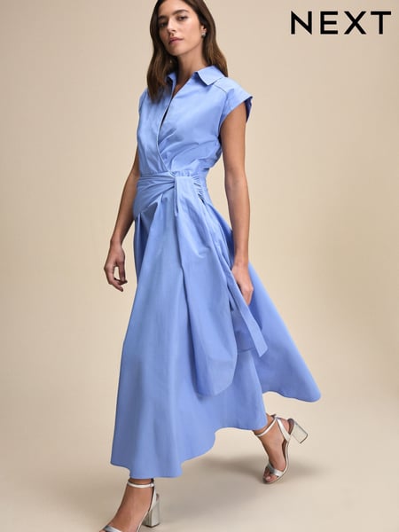 Light Blue Cap Sleeve Tie Waist Shirt 100% Cotton Dress (AK3145) | € 102