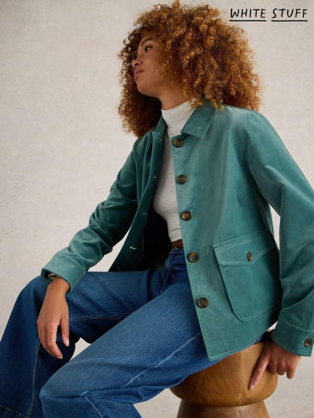White Stuff Green 100% Organic Cotton Amelia Velvet Jacket (AK3263) | € 67