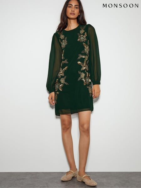 Monsoon Green Emma Embellished Tunic Dress (AK3551) | € 117