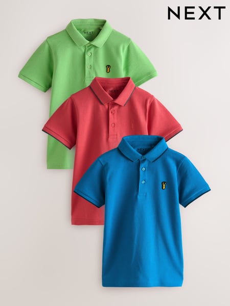 Red/Green/Blue Short Sleeve Polo Shirts 3 Pack (3-16yrs) (AK3653) | € 30 - € 51
