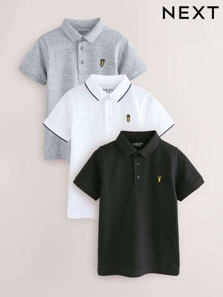 Black/White/Grey Short Sleeve Polo Shirts 3 Pack (3-16yrs) (AK3656) | € 30 - € 51