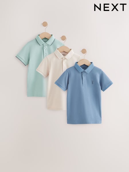 Mineral Green/Blue/Stone Short Sleeve Polo Shirts 3 Pack (3-16yrs) (AK3657) | € 30 - € 51