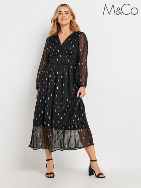 M&Co Black Metallic V-Neck Midaxi Dress (AK3704) | € 42