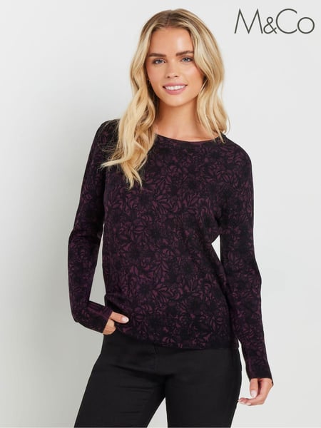 M&Co Purple Petite Lace Crew Neck Jumper (AK3714) | € 48