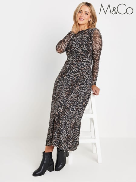 M&Co Natural Animal Print Mesh Long Sleeve Dress (AK3747) | € 73