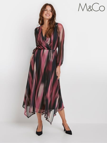 M&Co Black/Pink Blurred Print Wrap Mesh Dress (AK3749) | € 78