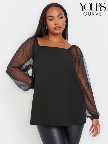 Yours Curve Black Square Neck Glitter Top (AK4072) | € 45