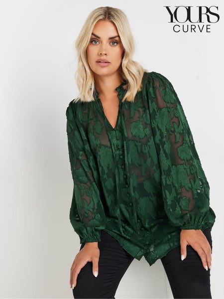 Yours Curve Green Jewel Tie Neck Blouse (AK4080) | € 48