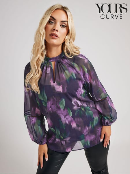Yours Curve Blue/Purple London Keyhole Crochet Trim Blouse (AK4208) | € 66