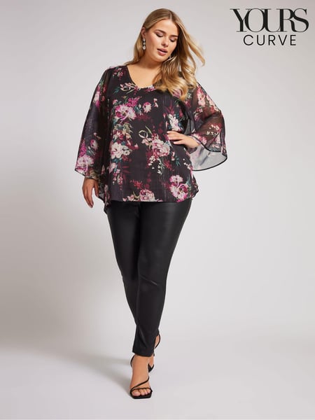 Yours Curve Black London Metallic Cape Sleeve Top (AK4225) | € 33