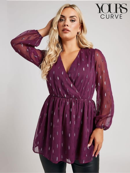 Yours Curve Purple London Metallic Dobby Wrap Top (AK4226) | € 61