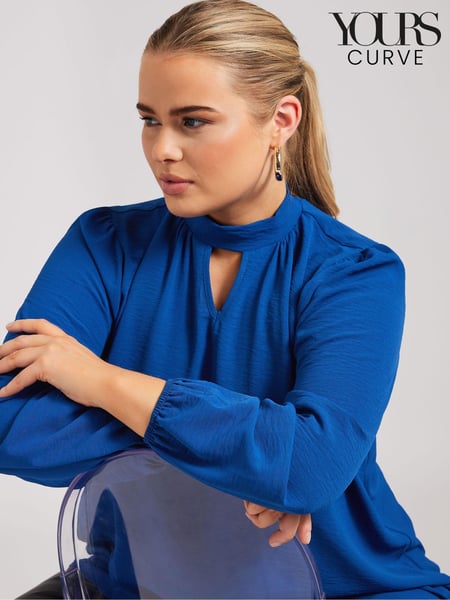 Yours Curve Blue London Long Sleeve Keyhole Blouse (AK4229) | € 56